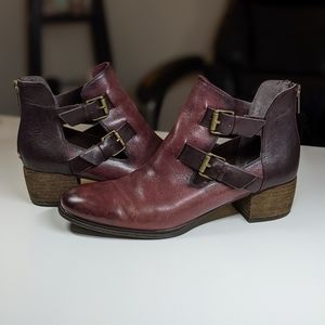 Isola ankle boots with double buckle, burnished cordovan leather 9.5